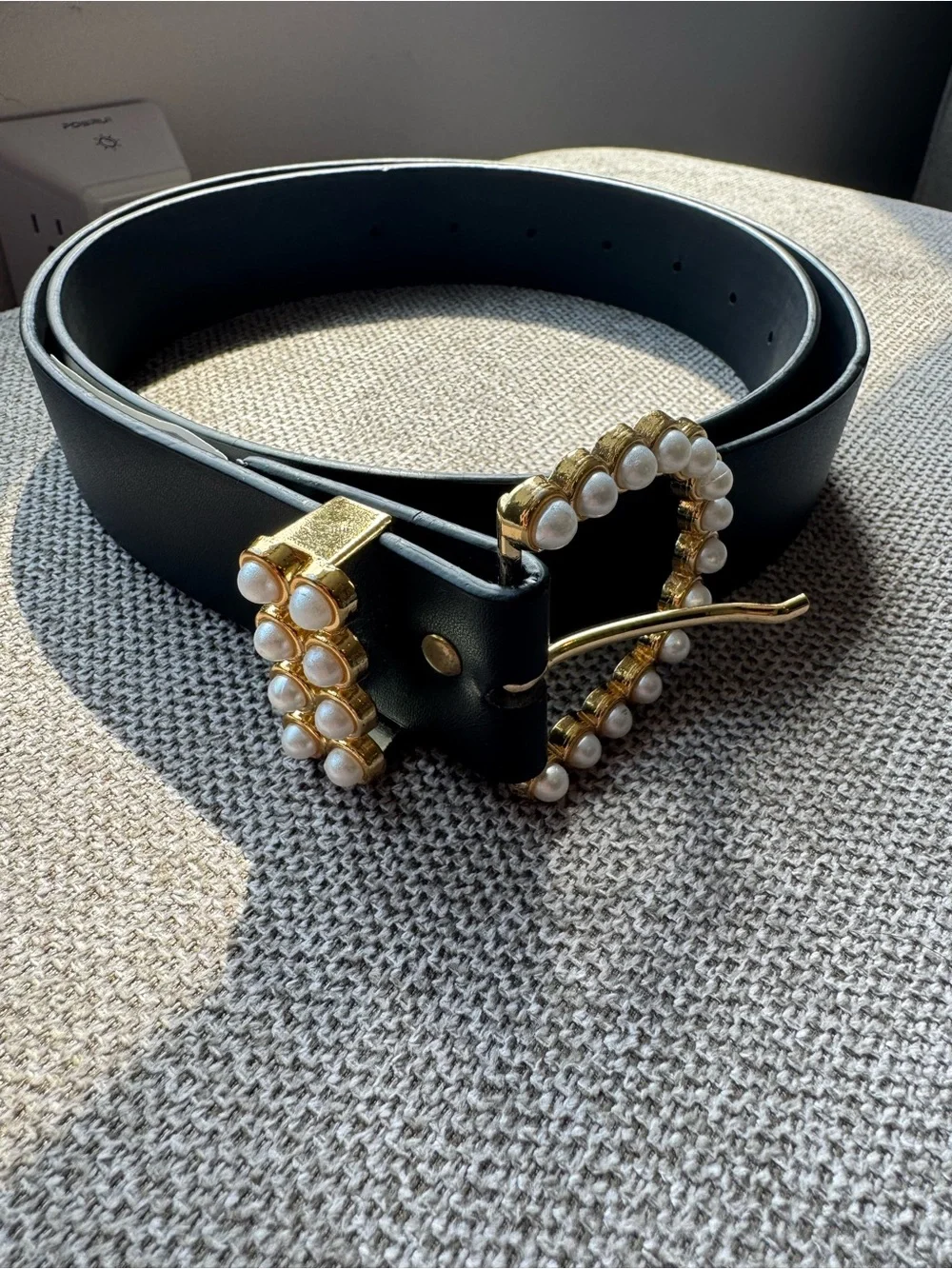 Nasty Gal Black Belt with Gold Pearl-Embellished Buckle